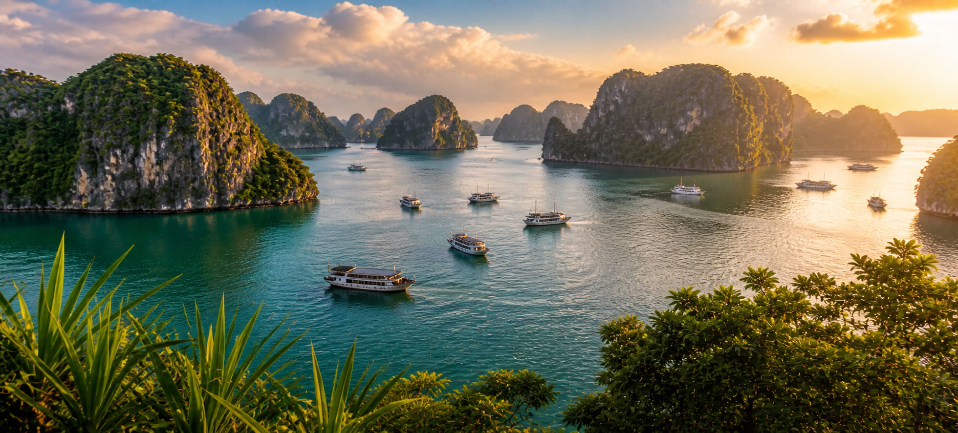 Southeast Asia cruise with tropical islands, temples, and vibrant coastal scenery