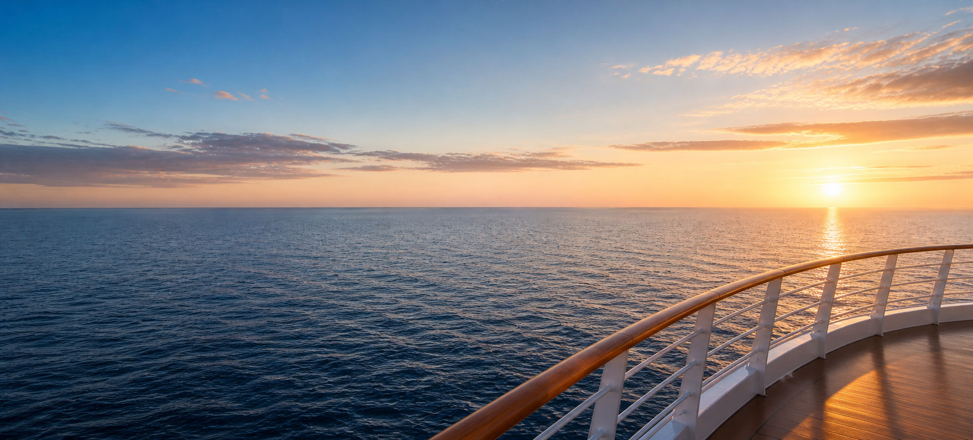 Transatlantic cruise with open ocean horizon and luxury ship at sea